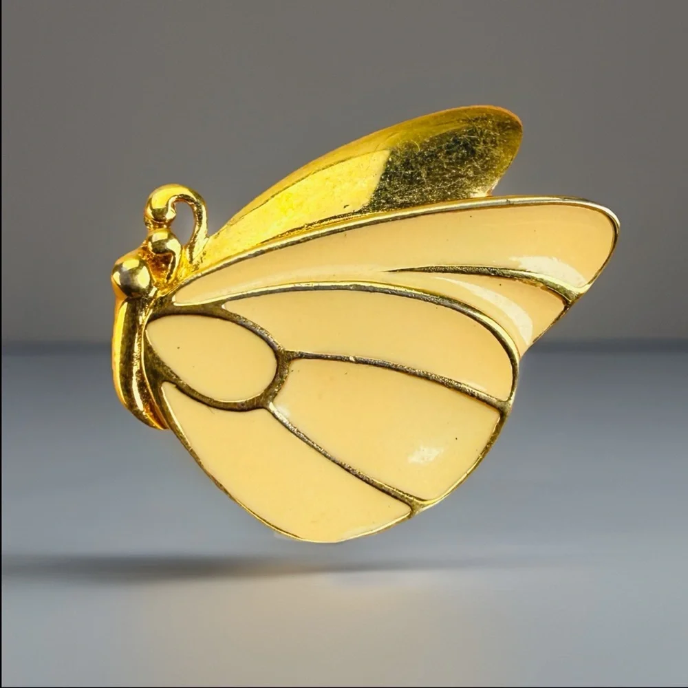 Goldtone vintage Yellow Butterfly Wing Brooch Pin
